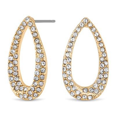 Gold pave crystal open peardrop earring